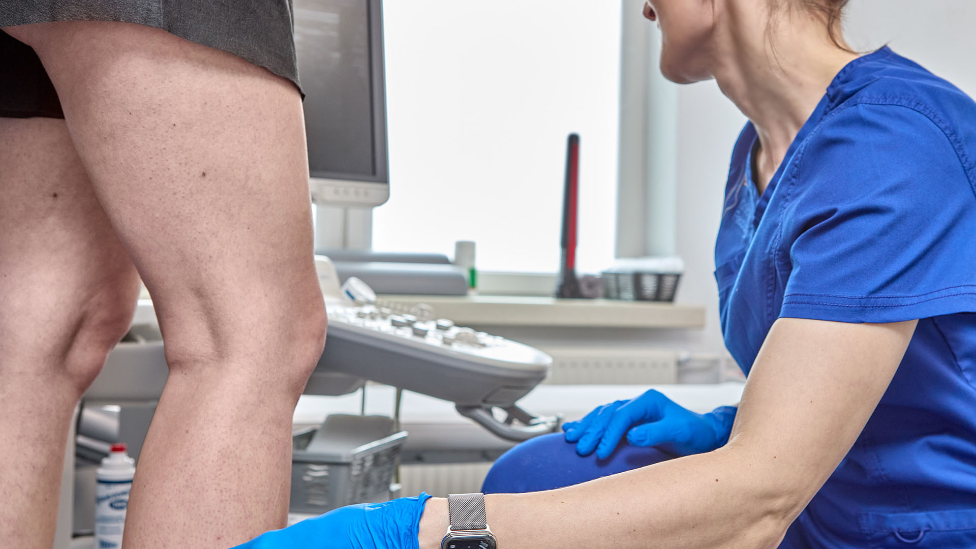 Standing Doppler ultrasound examination of the veins of the lower limbs in the Department of Phlebology.