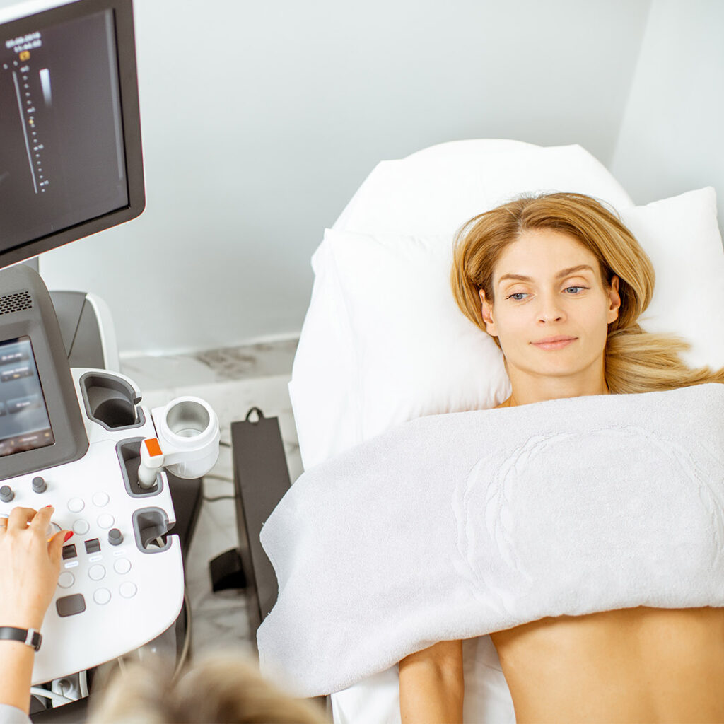 Doppler ultrasound examination of the abdominal and pelvic veins.